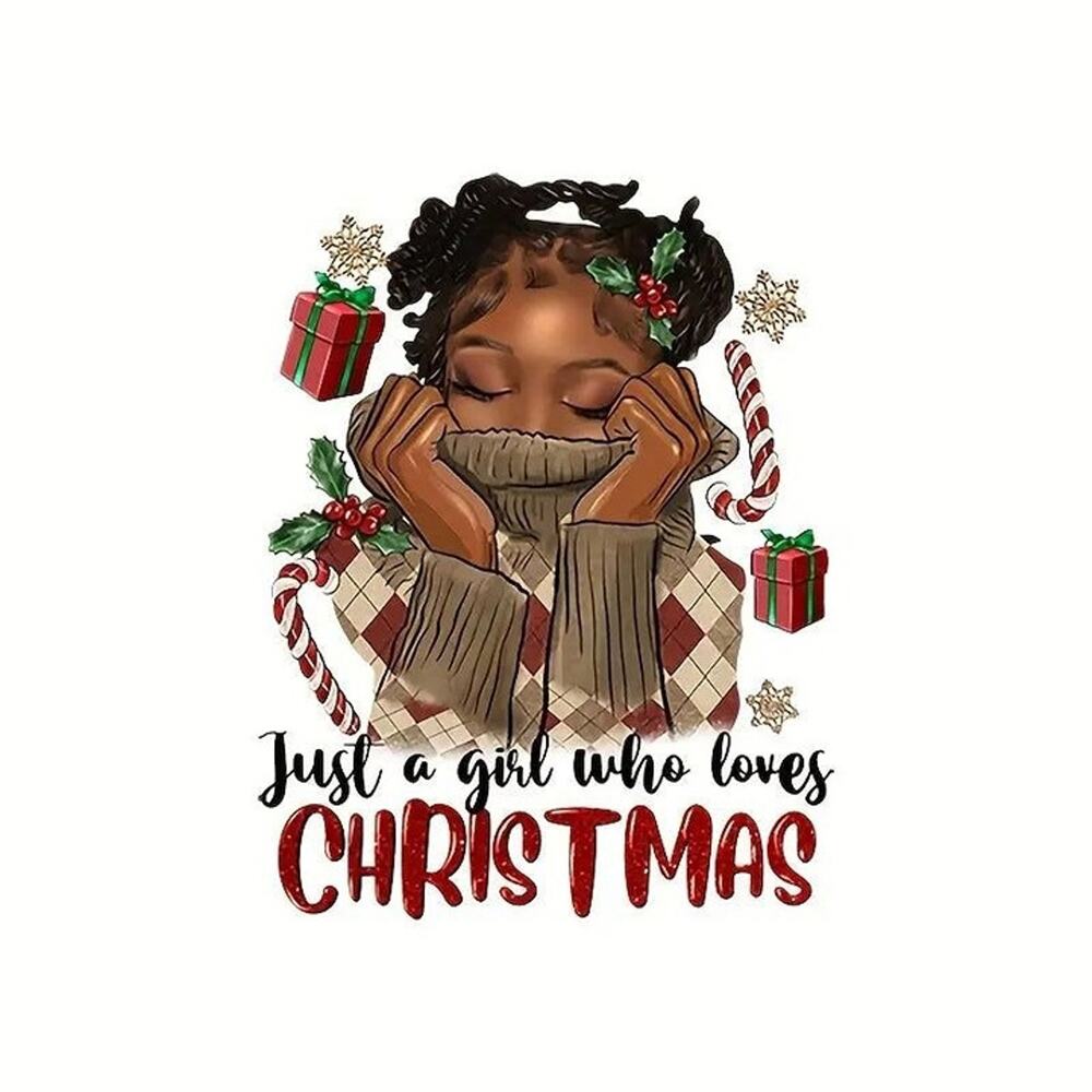 Just a Girl who Loves Christmas Melanin Design Trendy Iron-on Heat Transfer